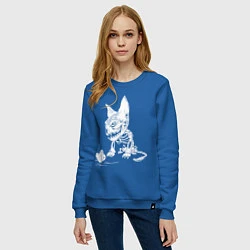 Свитшот хлопковый женский Скелет кота, цвет: синий — фото 2