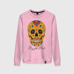 Свитшот хлопковый женский Мексиканский череп, цвет: светло-розовый