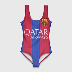 Купальник-боди 3D женский FCB Messi: Qatar Airways, цвет: 3D-принт