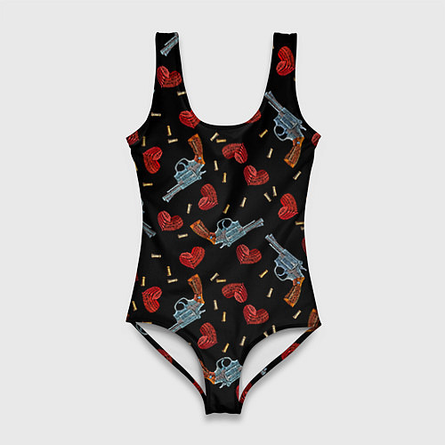 Женский купальник-боди Револьверы и Розы / 3D-принт – фото 1