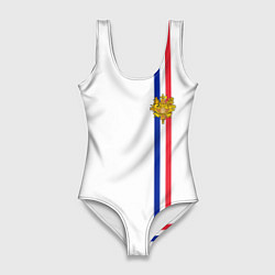 Купальник-боди 3D женский Франция: лента с гербом, цвет: 3D-принт