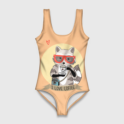 Женский купальник-боди Raccoon Love Coffee / 3D-принт – фото 1