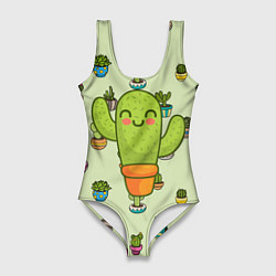 Купальник-боди 3D женский Веселый кактус, цвет: 3D-принт