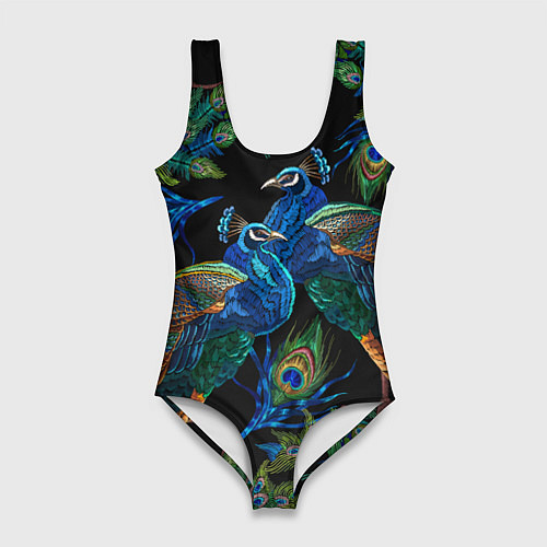 Женский купальник-боди Павлины - вышивка гладью / 3D-принт – фото 1