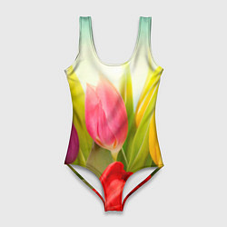 Купальник-боди 3D женский Цветущие тюльпаны, цвет: 3D-принт