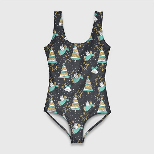 Женский купальник-боди Рождественские ангелы / 3D-принт – фото 1