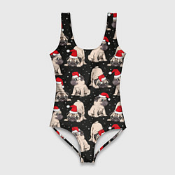 Женский купальник-боди Новогодние мопсы