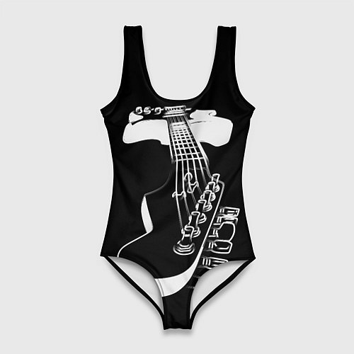 Женский купальник-боди Гитара черно - белая / 3D-принт – фото 1