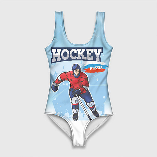 Женский купальник-боди Хоккей Russia / 3D-принт – фото 1