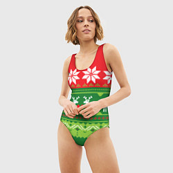 Купальник-боди 3D женский Скандинавские новогодние олени, цвет: 3D-принт — фото 2