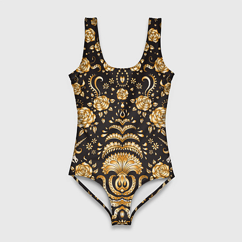 Женский купальник-боди Золотые единороги и цветы / 3D-принт – фото 1