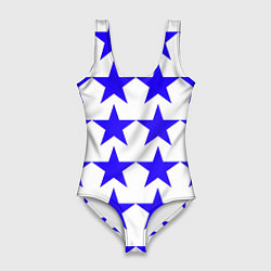 Женский купальник-боди Синие звёзды на белом фоне
