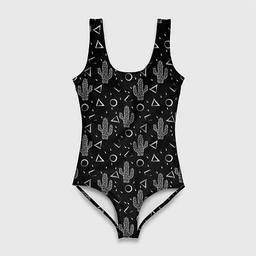 Женский купальник-боди Черно белые кактусы / 3D-принт – фото 1