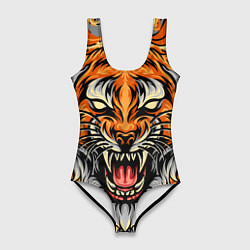 Купальник-боди 3D женский Символ года тигр в гневе, цвет: 3D-принт