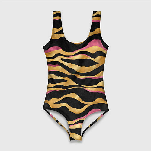 Женский купальник-боди Тигровый окрас Gold Pink / 3D-принт – фото 1
