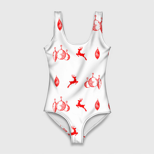 Женский купальник-боди Новогодняя атрибутика / 3D-принт – фото 1