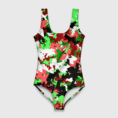 Женский купальник-боди Красно-зеленый камуфляж / 3D-принт – фото 1