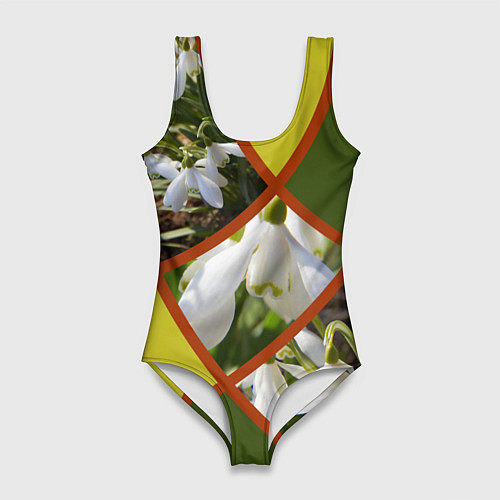 Женский купальник-боди Весна 8 Марта Подснежники / 3D-принт – фото 1