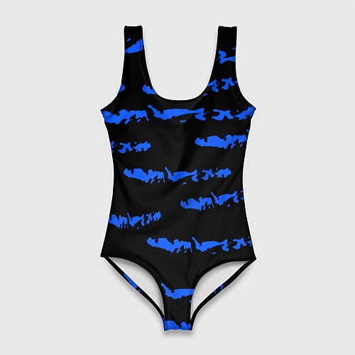 Женский купальник-боди Полосатый синий с черным как водяной тигр / 3D-принт – фото 1