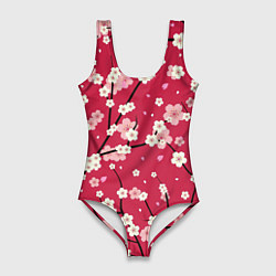 Купальник-боди 3D женский Цветы на ветках, цвет: 3D-принт