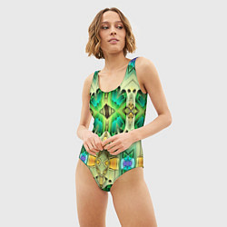 Купальник-боди 3D женский Green abstract 3d, цвет: 3D-принт — фото 2