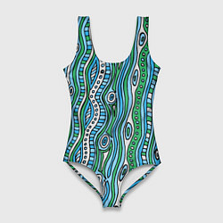 Женский купальник-боди Разноцветная абстракция в стиле дудл Волны, линии,
