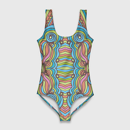 Женский купальник-боди Абстрактный разноцветный узор Линии, волны, полосы / 3D-принт – фото 1