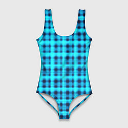 Женский купальник-боди Неоновый узор в клеточку Голубая клетка Светящиеся