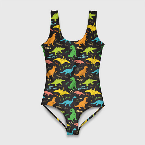 Женский купальник-боди Разноцветные Динозавры / 3D-принт – фото 1