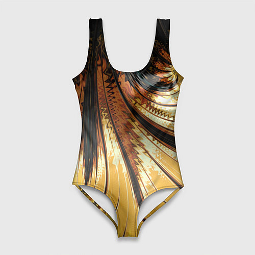 Женский купальник-боди Черный с золотым фрактал Абстракция / 3D-принт – фото 1