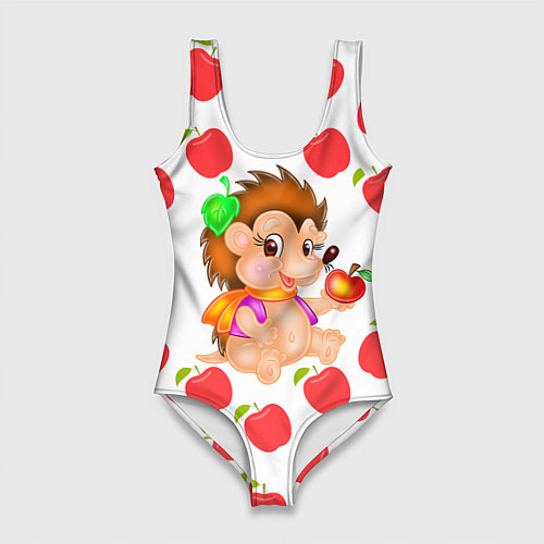 Женский купальник-боди Веселый Ежик с Яблоком / 3D-принт – фото 1