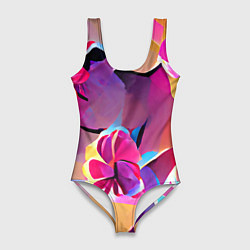 Купальник-боди 3D женский Тропические краски Цветы, цвет: 3D-принт