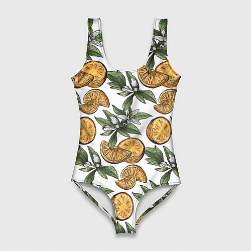 Женский купальник-боди Узор из тропических апельсинов / 3D-принт – фото 1
