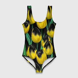 Женский купальник-боди Цветы Желтые Тюльпаны
