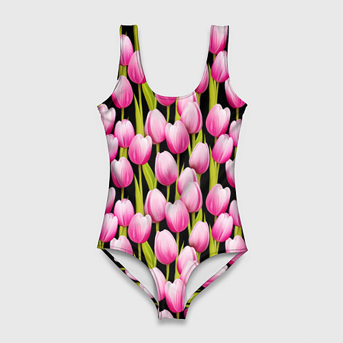 Женский купальник-боди Цветы Розовые Тюльпаны / 3D-принт – фото 1