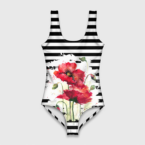Женский купальник-боди Red poppies Акварельные цветы / 3D-принт – фото 1