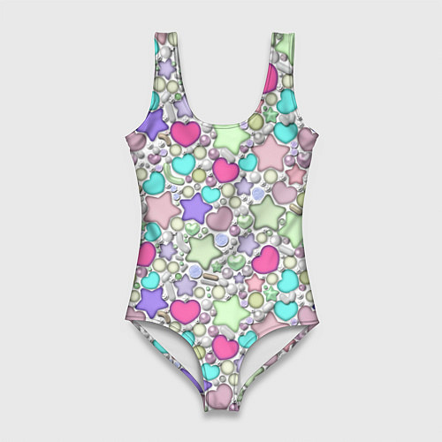 Женский купальник-боди 3D узор с бусами и стразами / 3D-принт – фото 1