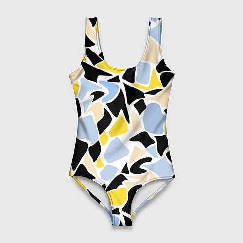 Женский купальник-боди Абстрактный узор в желто-голубых тонах на черном ф / 3D-принт – фото 1