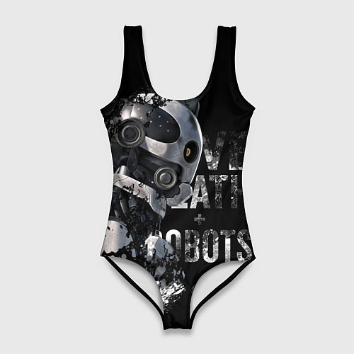 Женский купальник-боди Робот с белой надписью / 3D-принт – фото 1