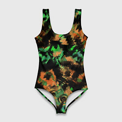 Женский купальник-боди Зелено-оранжевый осенний абстрактный узор
