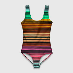 Купальник-боди 3D женский Multicolored thin stripes Разноцветные полосы, цвет: 3D-принт