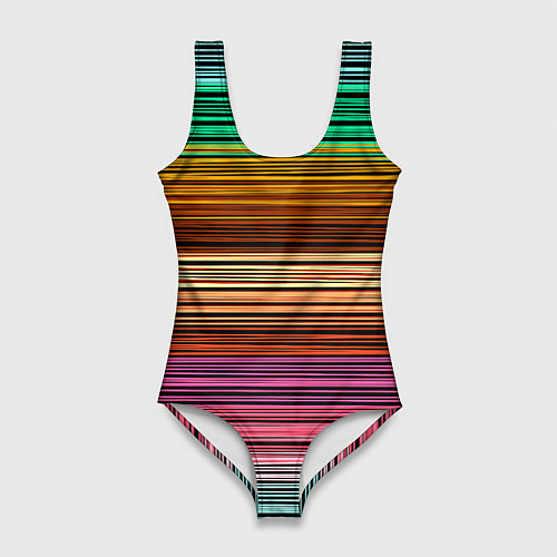 Женский купальник-боди Multicolored thin stripes Разноцветные полосы / 3D-принт – фото 1