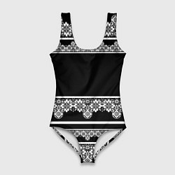 Женский купальник-боди Белое кружево на черном фоне lace