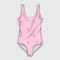 Купальник-боди 3D женский Фламинго на розовом фоне, цвет: 3D-принт