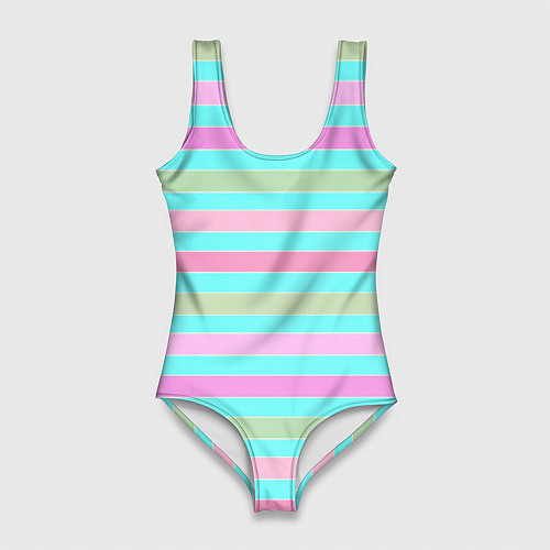 Женский купальник-боди Pink turquoise stripes horizontal Полосатый узор / 3D-принт – фото 1