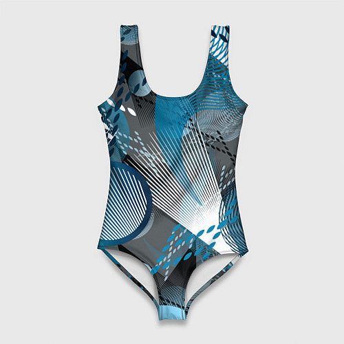 Женский купальник-боди Абстрактный серо-синий принт / 3D-принт – фото 1