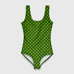 Женский купальник-боди Зеленый узоры крестиком