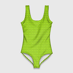 Купальник-боди 3D женский Зеленые абстрактные линии, цвет: 3D-принт