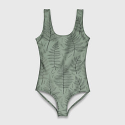 Женский купальник-боди Листья папоротника на зеленом фоне Минимализм