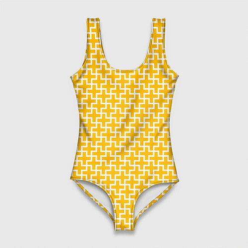 Женский купальник-боди Белые крестики на желтом фоне / 3D-принт – фото 1